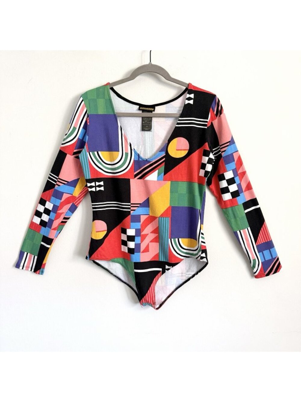 Nooworks Colorful Ansley Long Sleeve Bodysuit Geometric V-Neck Women’s Size 2X